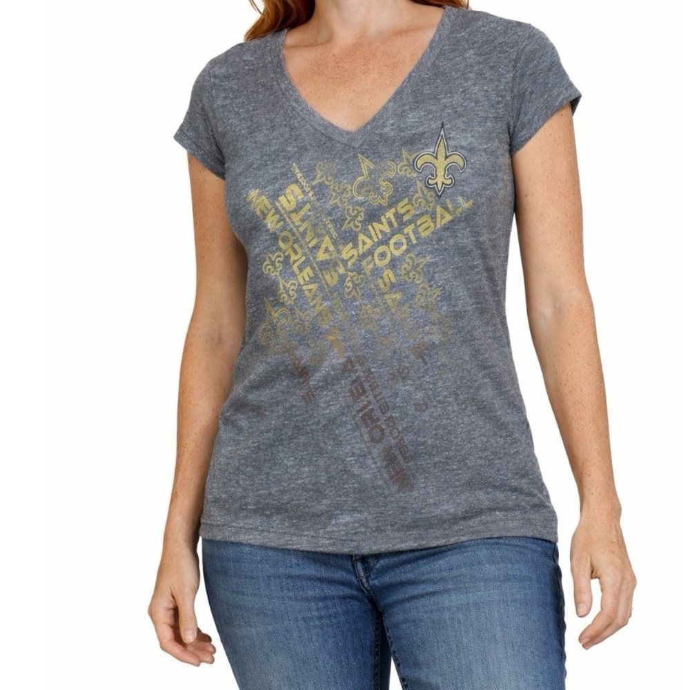 Women's gray New Orleans Saints black/gold V-neck cap sleeve T-shirt SZ S